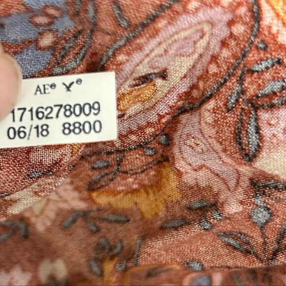 American Eagle Rust Orange Floral Print Boho Ruffle Blouse Size XS - Picture 11 of 12
